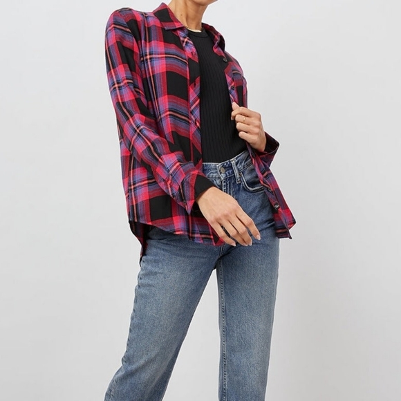 Rails Hunter Plaid Flannel Shirt in Black Coral Teal Size Large - Picture 2 of 16